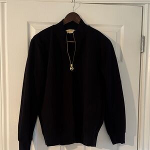Michael Kors Women’s Black Half-Zip Sweater with Gold-Tone Pull